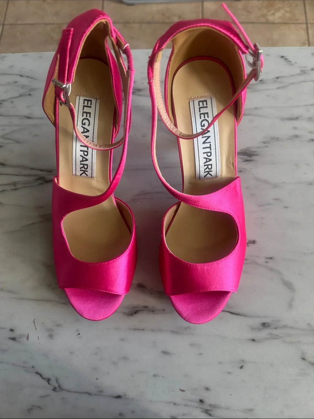 Satin Strappy High Heel Sandals in Hot Pink